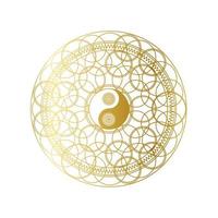 glänzendes goldenes Mandala mit Yin-Yang-Zeichen isoliert sign vektor