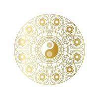 glänzendes goldenes Mandala mit Yin-Yang-Zeichen isoliert sign vektor