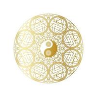 glänzendes goldenes Mandala mit Yin-Yang-Zeichen isoliert sign vektor