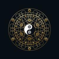 Meditationsvorlage mit Yin-Yang-Zeichen im Mandala vektor
