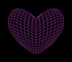 neon rosa trådmodell hjärta form på svart bakgrund. trogen cyberpunk rutnät figur. y2k retro stil. vektor