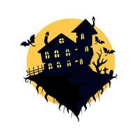 Halloween verfolgt Haus isoliert auf Weiß Hintergrund. unheimlich dunkel Silhouette von Zuhause oder Villa. Karikatur Vektor gespenstisch Illustration. gotisch süß Stadt, Dorf