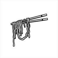 Ramen-Nudeln und Holzstäbchen. Stäbchen mit langen Nudeln. asiatisches japanisches und chinesisches essen. Cartoon-Illustration vektor