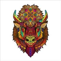 bison stam- maskot mandala färg bok färg sida vektor