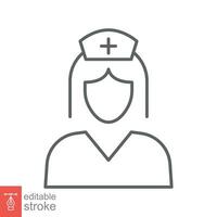 sjuksköterska ikon. enkel översikt stil. medicinsk assistent, kvinna, kvinna, läkare, läkare, hälsa, medicin, sjukhus begrepp. tunn linje symbol. vektor isolerat på vit bakgrund. redigerbar stroke eps.