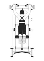 kvinna hängande från dra upp bar platt linje svart vit vektor karaktär. redigerbar översikt full kropp person. Gym flicka förbättra grepp styrka enkel tecknad serie isolerat fläck illustration för webb design