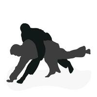 Bild Silhouette Judoka. Judo, kriegerisch Kunst, Sportlichkeit, Ringen, Duell, ringen, bekämpfen, Kampf, Kampf vektor