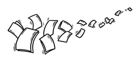 fliegend Papier Blätter im Gekritzel Stil. Hand gezeichnet leer dokumentieren Seiten. fallen Dateien von Unterlagen. horizontal Büro Geschäft Vektor Illustration.
