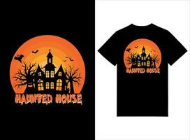 halloween t-shirt design - besatt hus vektor