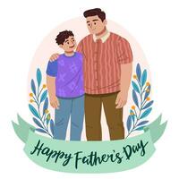 Lycklig fars dag hälsning kort med far och son. vektor illustration.
