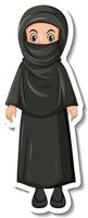 en klistermärkesmall med en muslimsk tjej som bär svart hijab och kostym vektor