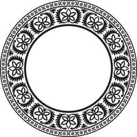 Vektor runden einfarbig schwarz indisch National Ornament. ethnisch Pflanze Kreis, Grenze. rahmen, Blume Ring. Mohnblumen und Blätter