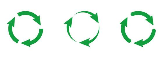 recyceln, umweltfreundlich Symbol Satz. kreisförmig Pfeil unterzeichnen. wiederholen, synchronisieren, neu laden und Aktualisierung Symbol Sammlung. Wiederverwendung Ökologie organisch Produkt Piktogramm. Kreis Pfeile. isoliert Vektor Illustration.