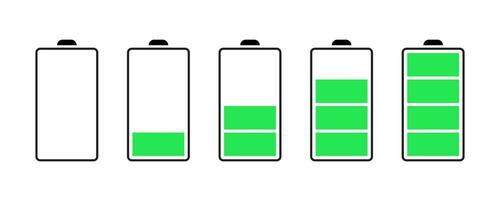 uppsättning batteri avgift indikator tecken. batteri nivå från låg till full. vektor illustration