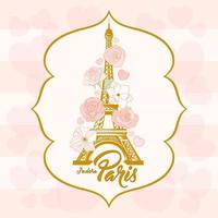 blommig paris skylt med blombukett och Eiffeltornet landmärke vektor