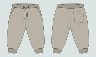 Vlies Baumwolle Jersey Basic Schweiß keuchen technisch Zeichnung Mode eben skizzieren Vorlage Vorderseite und zurück Ansichten. bekleidung Jogger Hose Vektor Illustration spotten oben zum Kinder und Jungen.