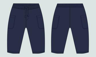 Vlies Baumwolle Jersey Basic Schweiß keuchen technisch Zeichnung Mode eben skizzieren Vorlage Vorderseite und zurück Ansichten. bekleidung Jogger Hose Vektor Illustration spotten oben zum Kinder und Jungen.