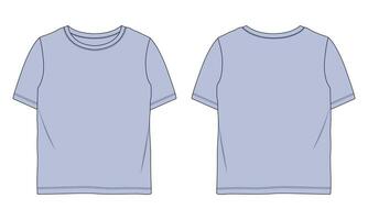 kurz Ärmel Basic T-Shirt technisch Mode eben skizzieren Vektor Illustration Vorlage Vorderseite und zurück Ansichten. Basic bekleidung Design spotten oben zum Kinder und Jungen.