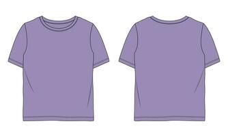 kort ärm grundläggande t-shirt teknisk mode platt skiss vektor illustration mall främre och tillbaka vyer. grundläggande kläder design falsk upp för barn och Pojkar.