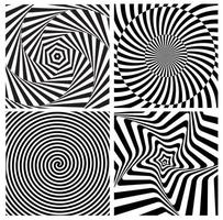svartvit hypnotisk psykedelisk spiral med radiella strålar, virvlande bakgrundssamlingsuppsättning. vektor illustration