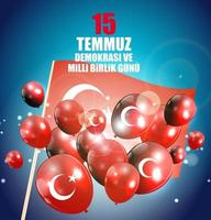 15 juli, lycklig helgdag demokrati Republiken Turkiet turkiska talar 15 temmuz demokrasi ve milli birlik gunu. vektor illustration