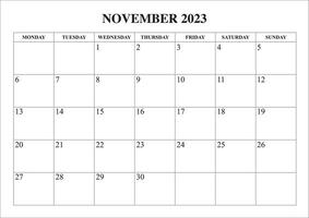 kalender november 2023 Start från måndag vektor