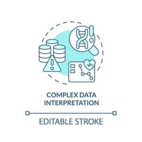 komplex data tolkning turkos begrepp ikon. misstag i forskning. precision medicin utmaning och begränsning abstrakt aning tunn linje illustration. isolerat översikt teckning. redigerbar stroke vektor