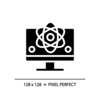 Computer Wissenschaft und Stengel Pixel perfekt schwarz Glyphe Symbol. Bildung Kurs zum Studenten. Technologie forschen. Silhouette Symbol auf Weiß Raum. solide Piktogramm. Vektor isoliert Illustration