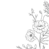 Blumen- Frames Linie Kunst, fein Linie Mohn Frames Hand gezeichnet Illustration. Gliederung Blätter und Blumen. vektor