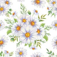 elegant Blumen- nahtlos Muster mit Aquarell Gänseblümchen Blumen und Grün vektor