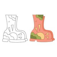 Gummi Stiefel mit Wolken und Sonne. schwarz und Weiß und Farbe Clip Art Vektor Illustration.