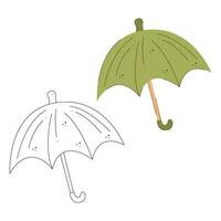 grön paraply. svart och vit och Färg ClipArt vektor illustration.