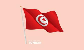 Tunesien Flagge winken beim das Fahnenstange. Vektor 3d