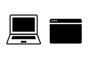 Laptop Computer und Browser Fenster Silhouette Symbol Satz. Vektor. vektor