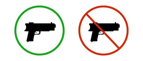 pistol tillåta och pistol förbud ikon uppsättning. pistol och pistol kontrollera föreskrifter. vektor. vektor