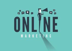 Geschäftsmann mit Megaphon. Online-Marketing-Konzept. vektor