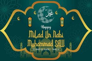 Lycklig födelsedag av profet muhammed. milad fn nabi mubarak betyder Lycklig födelsedag av profet muhammed. vektor illustration