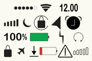 Symbole zum Telefon Status Riegel zellular Symbol ui Design Paket Symbol Status Riegel Symbole zum Batterie Leben einstellen von Status Bar Symbole, ein vektorbasiert Bild vektor