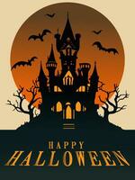 halloween pumpa och mörk slott på orange måne bakgrund, illustration. vektor