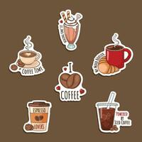 söt tecknad serie kaffe klistermärken samling vektor