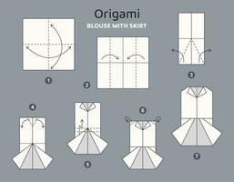 blus och kjol origami schema handledning rör på sig modell. origami för ungar. steg förbi steg på vilket sätt till göra en söt origami Kläder. vektor illustration.