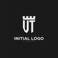 Initialen vt Logo Monogramm mit Schild und Festung Design vektor
