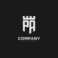 Initialen pa Logo Monogramm mit Schild und Festung Design vektor