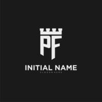 Initialen pf Logo Monogramm mit Schild und Festung Design vektor