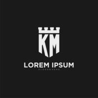 Initialen km Logo Monogramm mit Schild und Festung Design vektor