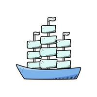 fartyg segelbåt vektor klotter ikon. en enda illustration av en pirat fregatt. isolera på en vit bakgrund.
