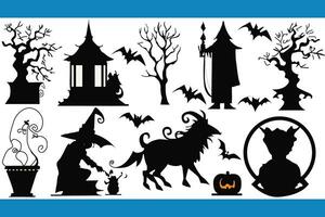 Sammlung von Halloween Silhouetten Symbole und Figuren, Elemente zum Halloween Dekorationen Prämie Vektor