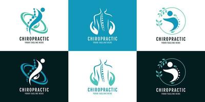 Massage Logo Design Sammlung zum zurück Knochen Therapie mit kreativ Element Prämie Vektor