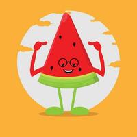 ein Karikatur Wassermelone mit Augen und Beine vektor