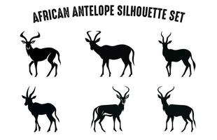 afrikanisch Antilope Vektor Silhouette bündeln, schwarz Silhouetten von Antilope Tiere isoliert auf ein Weiß Hintergrund